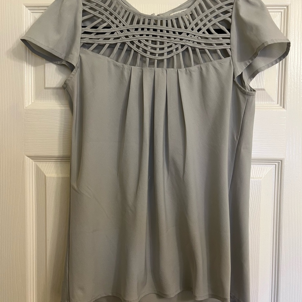 Banana Republic Gray Lattice Neck Blouse